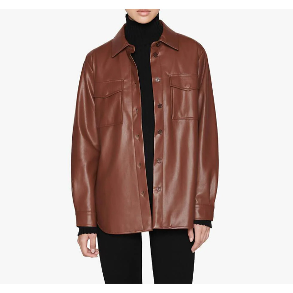 Anine Bing Hutton Shirt Faux Vegan Leather Button-Down Jacket Size S‎